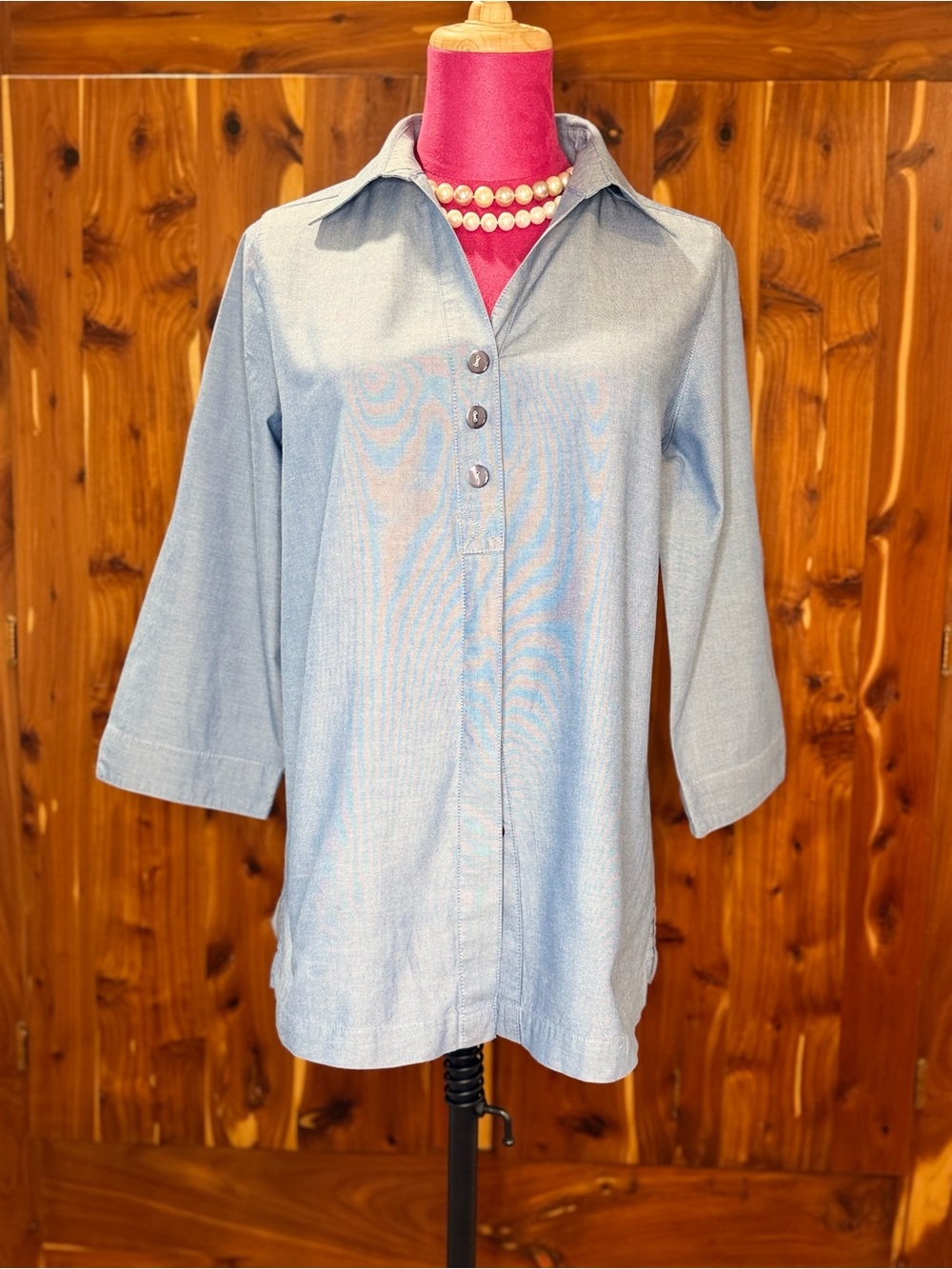 Alia Light Blue Button-Front Tunic Shirt Size M-L